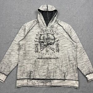 Affliction Hoodie Men's XXL Gray Alchemist Hooded Sweatshirt‎ Reversible Skull